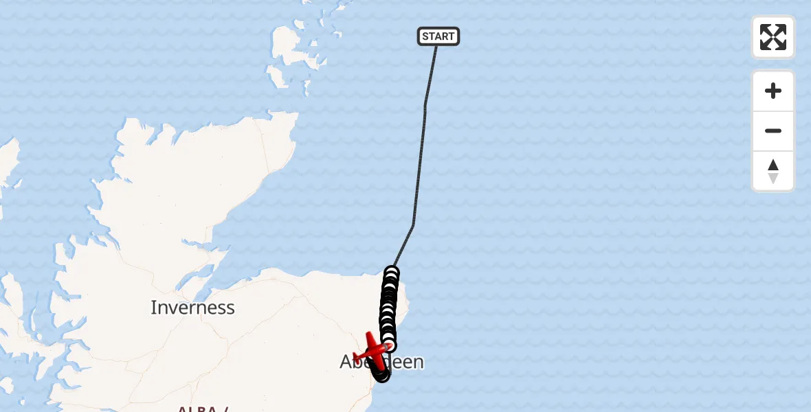 Flight route Air Ambulance Aircraft North Sea - Aberdeen International Airport, 08 September 2026, 14:38