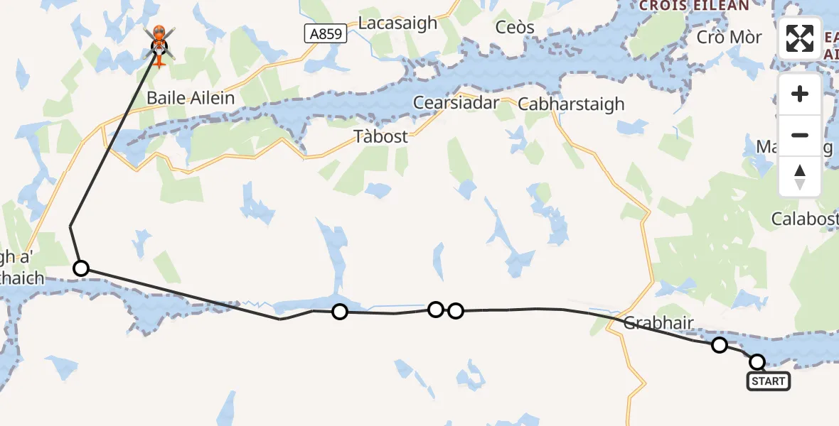 Flight route Coastguard Helicopter Inner Seas - Baile Ailein, 08 September 2026, 14:48