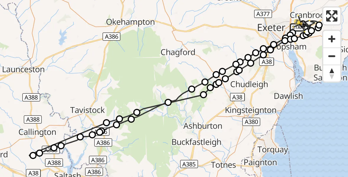 Flight route Police Helicopter Clyst Honiton - Exeter International Airport, 08 September 2026, 14:48