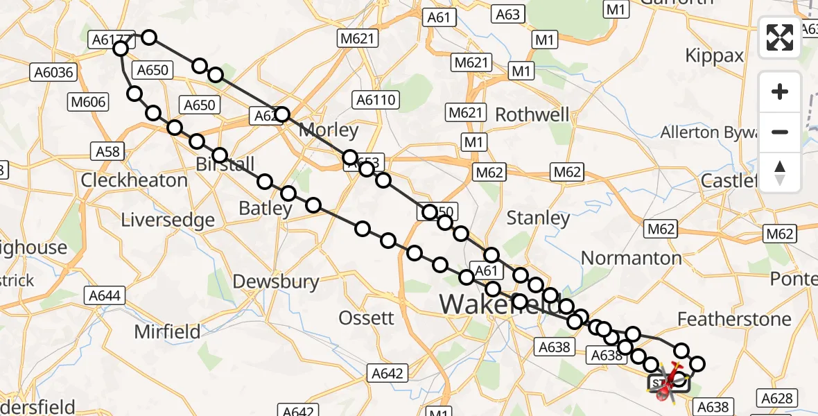 Flight route Air Ambulance Helicopter YAA Nostell Helicopter Port - YAA Nostell Helicopter Port, 08 September 2026, 15:04