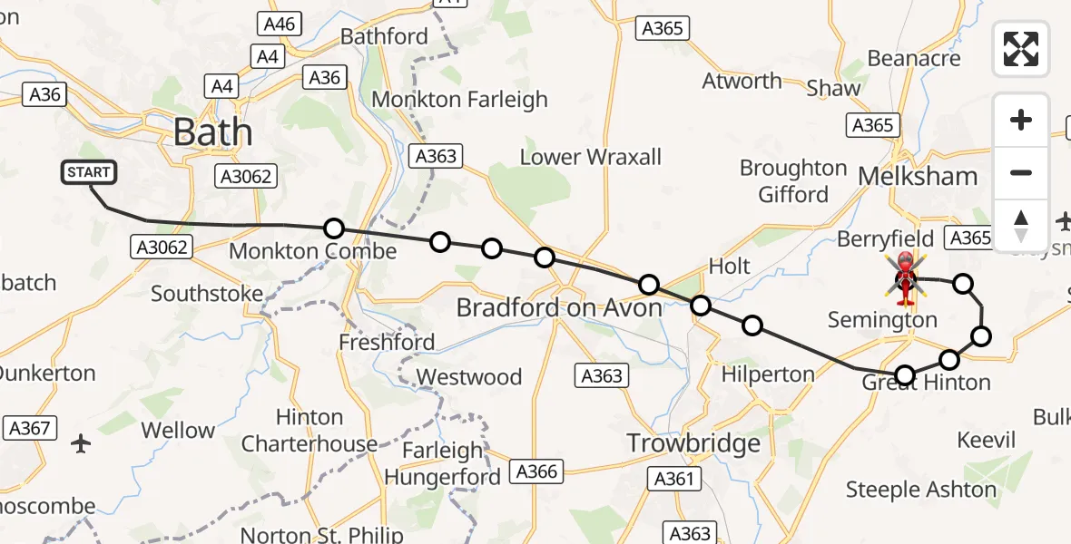 Flight route Air Ambulance Helicopter Bath - Wiltshire Air Ambulance, 08 September 2026, 15:18