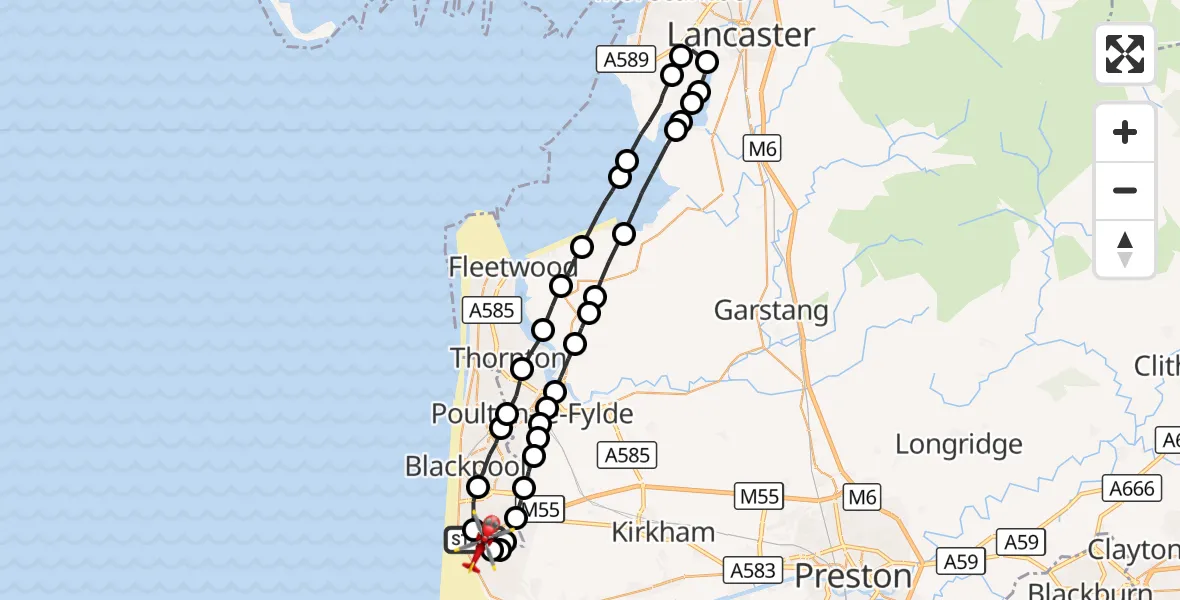 Flight route Air Ambulance Helicopter Blackpool Airport - Blackpool Airport, 08 September 2026, 15:19