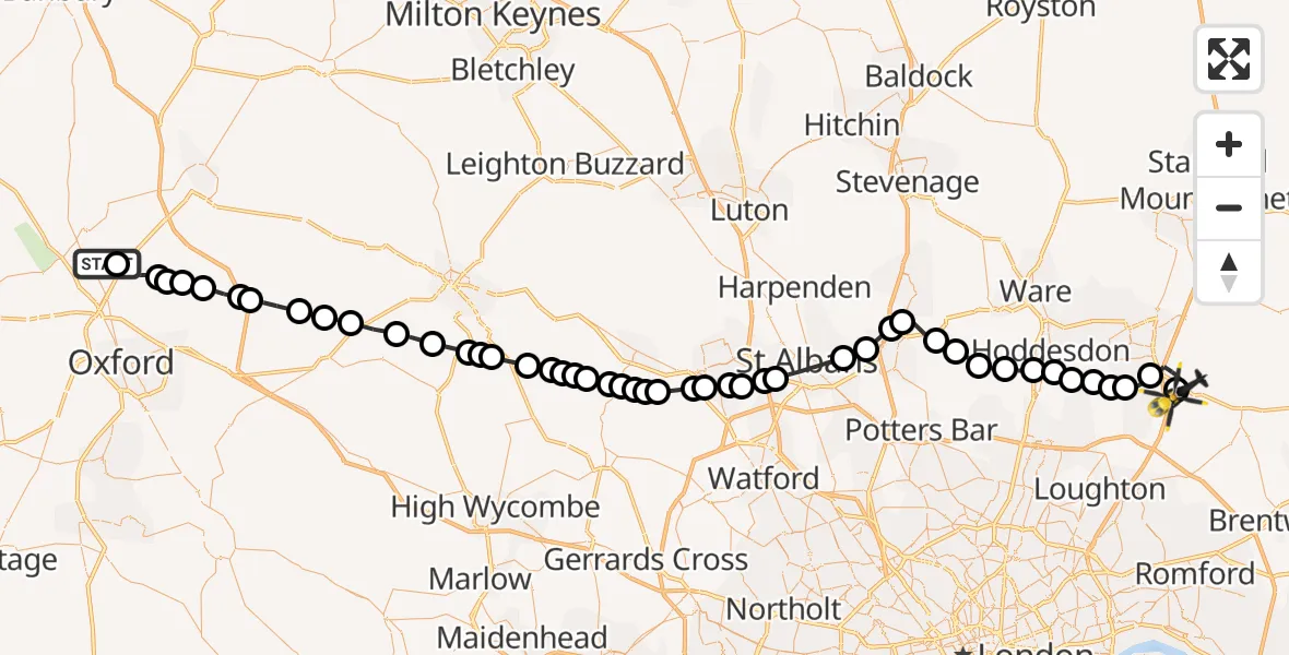 Flight route Police Helicopter Hampton Poyle - North Weald Bassett, 08 September 2026, 15:28