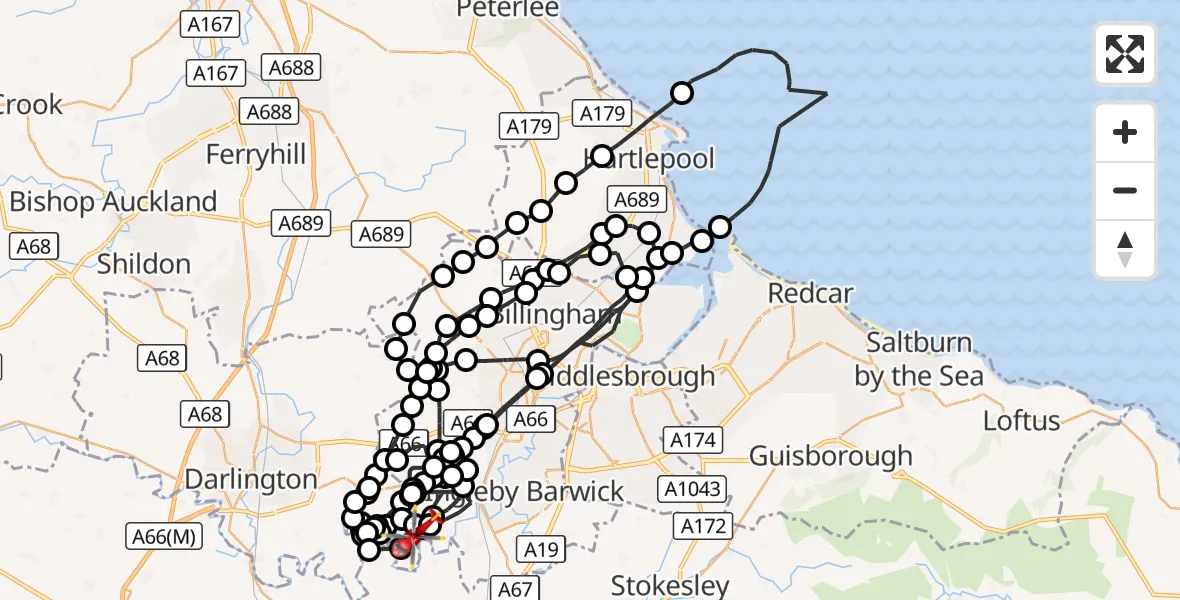 Flight route Air Ambulance Helicopter Longnewton - Aislaby, 08 September 2026, 15:53