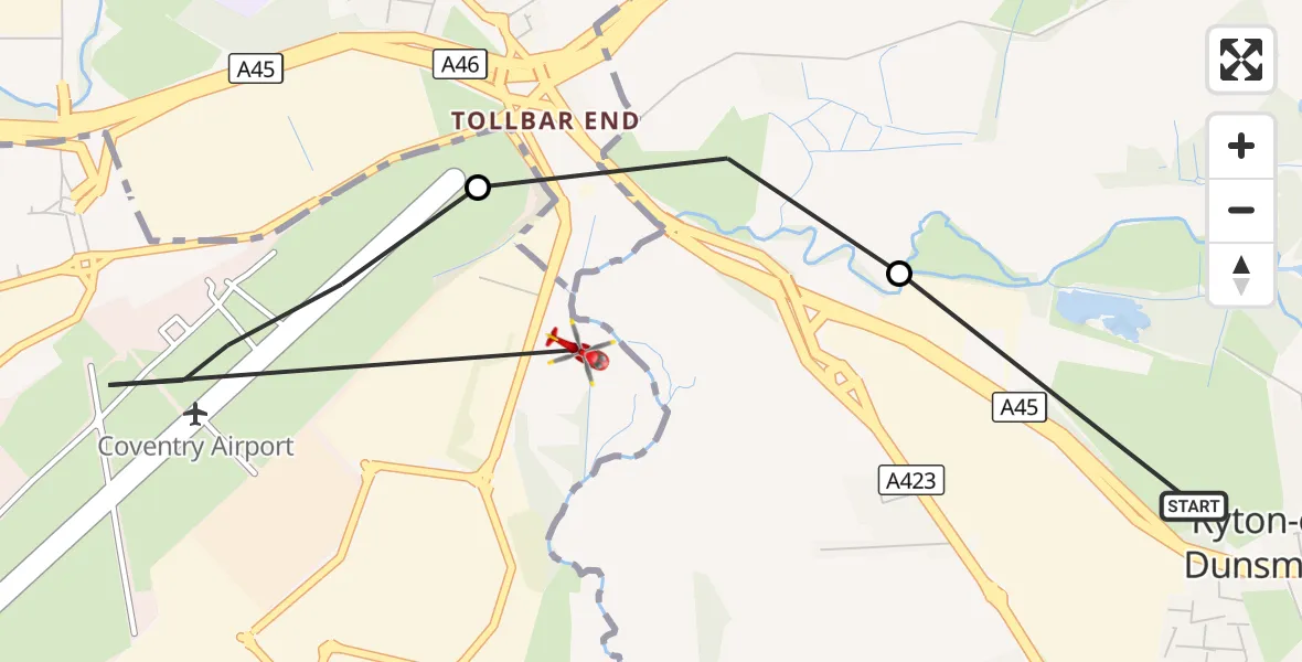 Flight route Air Ambulance Helicopter Rugby - Rugby, 08 September 2026, 16:17
