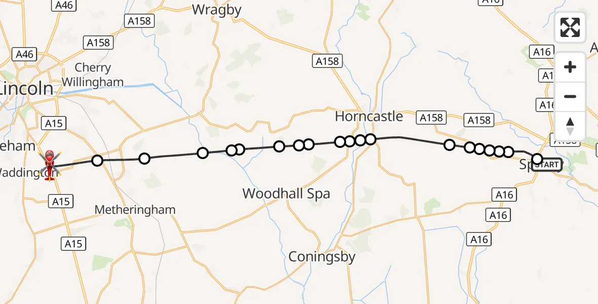 Flight route Air Ambulance Helicopter Spilsby - North Kesteven, 08 September 2026, 17:11