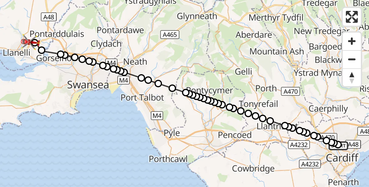 Flight route Air Ambulance Helicopter Birchgrove - Dafen, 08 September 2026, 17:35