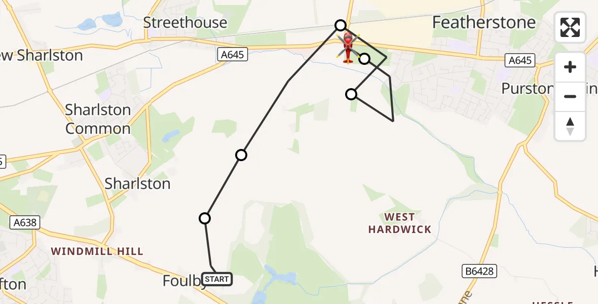Flight route Air Ambulance Helicopter YAA Nostell Helicopter Port - Featherstone, 08 September 2026, 17:37