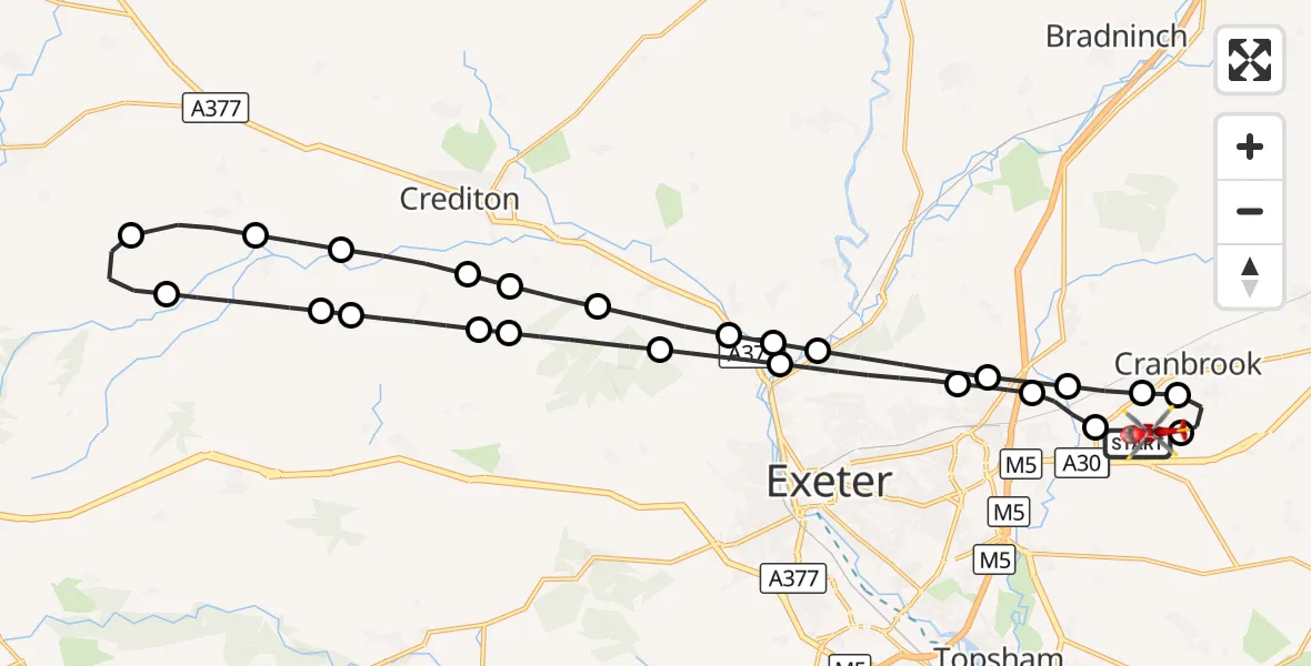 Flight route Air Ambulance Helicopter Exeter International Airport - Exeter International Airport, 08 September 2026, 17:52