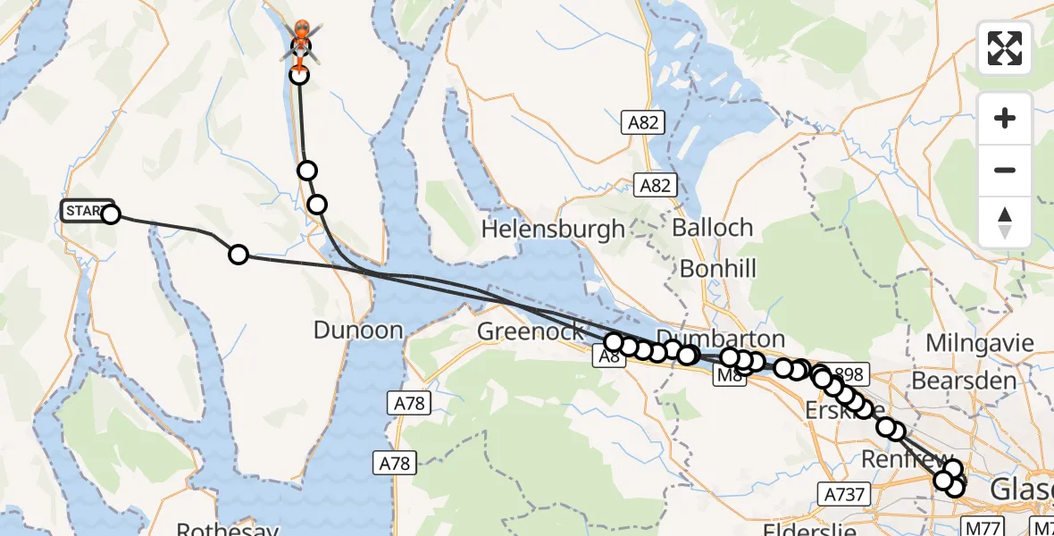 Flight route Coastguard Helicopter Clachan of Glendaruel - Strachur, 08 September 2026, 17:57