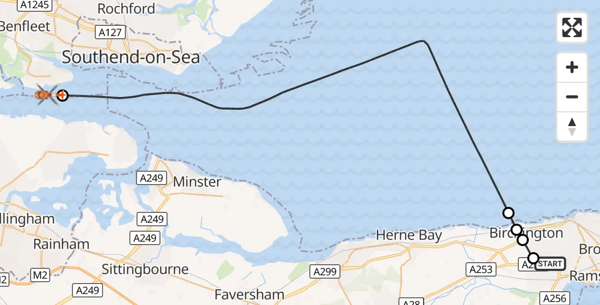 Flight route Coastguard Helicopter Manston Airport - Canvey Island, 08 September 2026, 18:47