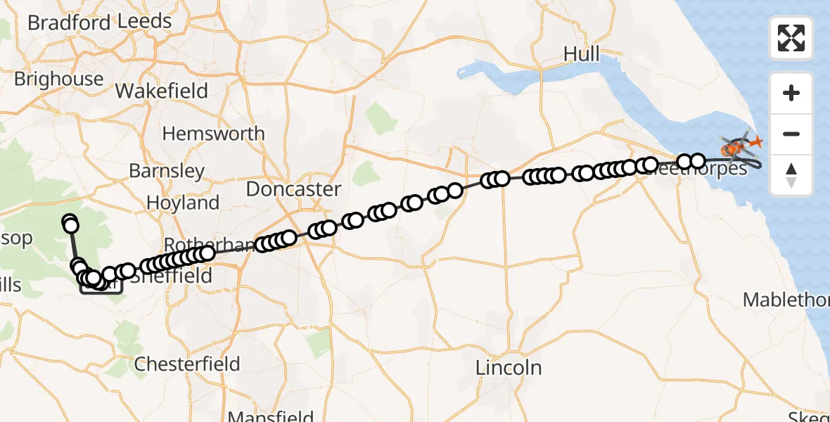 Flight route Coastguard Helicopter Bradfield - North Sea, 08 September 2026, 19:00