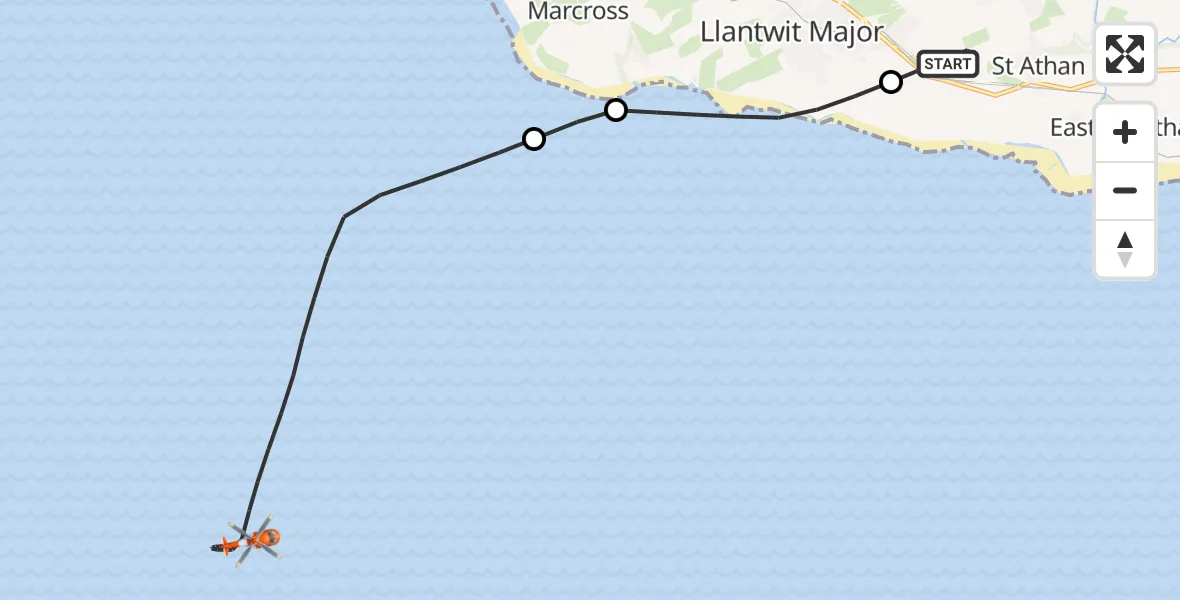 Flight route Coastguard Helicopter MOD St Athan - Bristol Channel, 08 September 2026, 19:02