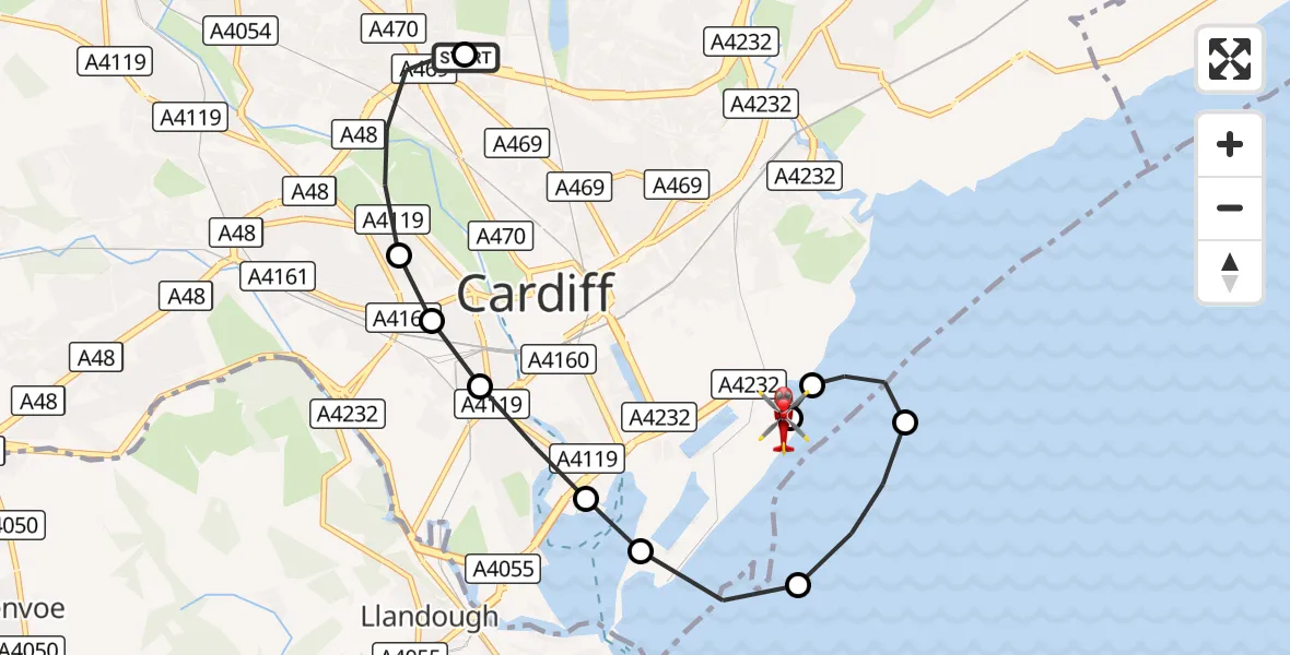 Flight route Air Ambulance Helicopter Birchgrove - Cardiff Heliport, 08 September 2026, 19:22