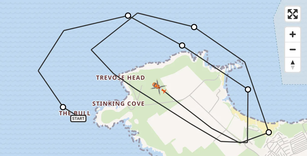 Flight route Coastguard Helicopter Constantine Bay - St. Merryn, 08 September 2026, 19:52