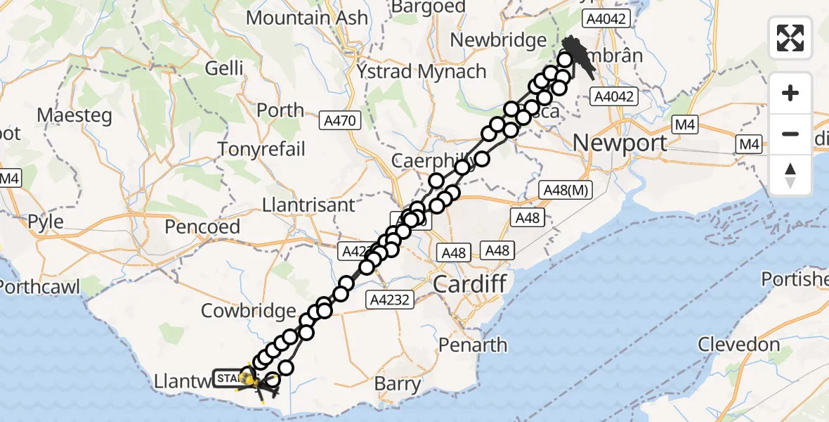 Flight route Police Helicopter Boverton - MOD St Athan, 08 September 2026, 19:55