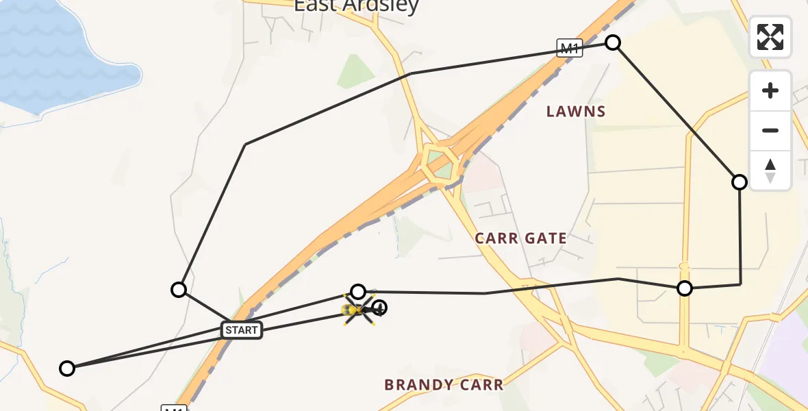 Flight route Police Helicopter East Ardsley - East Ardsley, 08 September 2026, 19:56