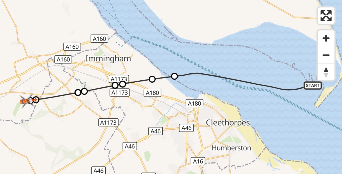 Flight route Coastguard Helicopter North Sea - Great Limber CP, 08 September 2026, 20:07