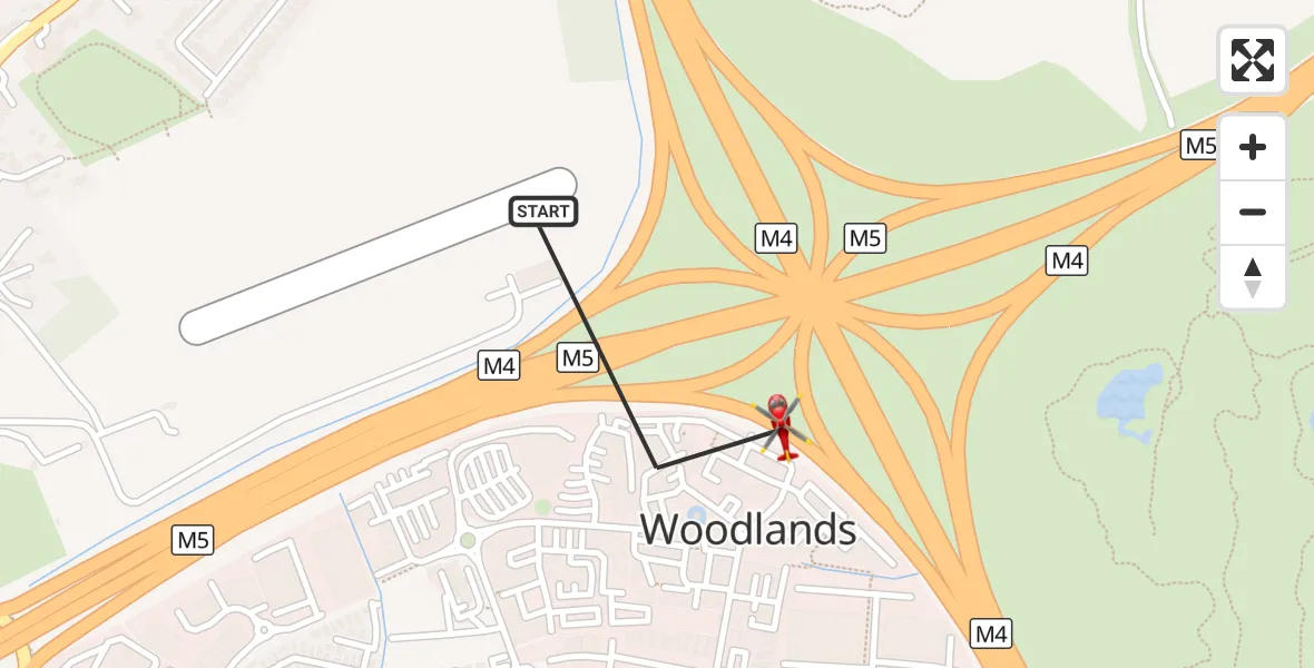 Flight route Air Ambulance Helicopter Almondsbury Helicopter Base - Woodlands, 08 September 2026, 20:07