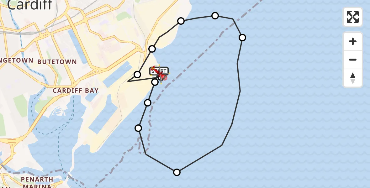 Flight route Air Ambulance Helicopter Cardiff Heliport - Cardiff Heliport, 08 September 2026, 20:33