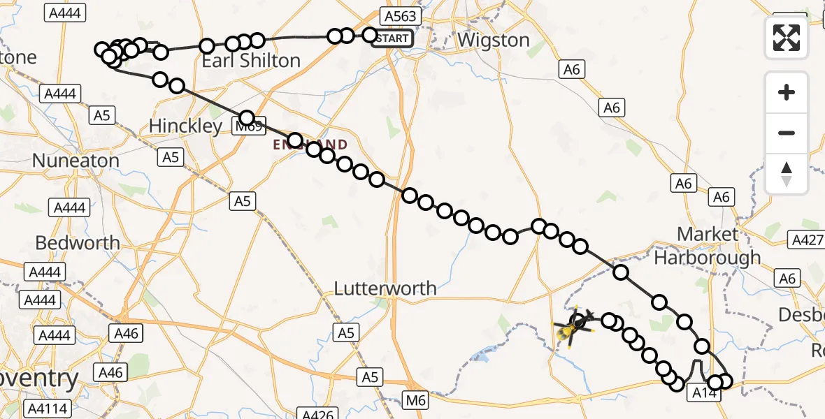 Flight route Police Helicopter Enderby - Harborough, 08 September 2026, 21:40