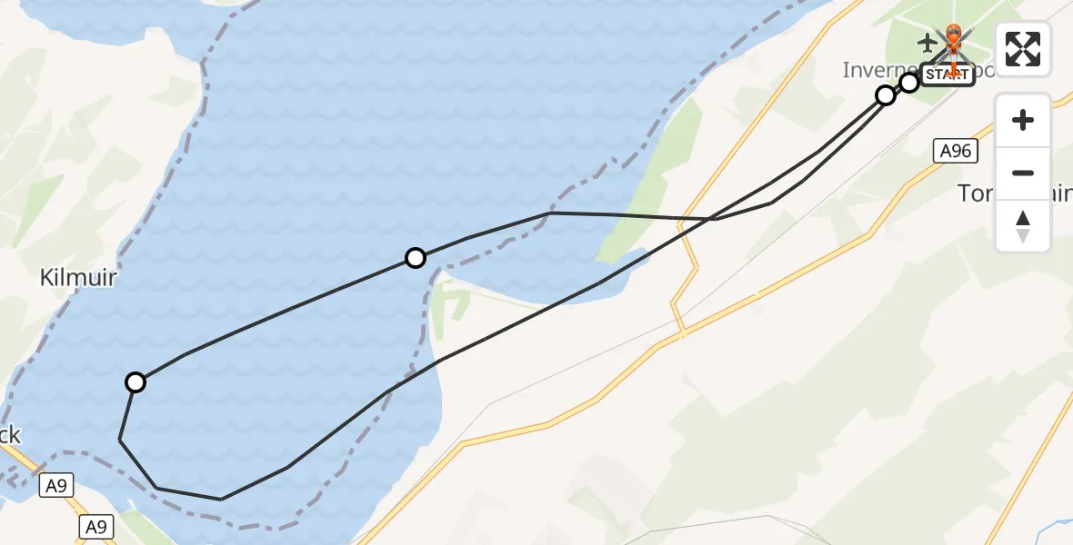 Flight route Coastguard Helicopter Inverness Airport - Inverness Airport, 08 September 2026, 22:09