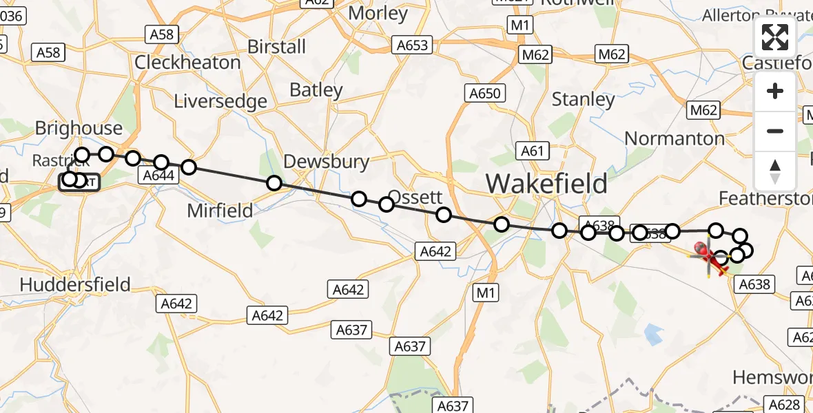 Flight route Air Ambulance Helicopter Fixby - YAA Nostell Helicopter Port, 08 September 2026, 23:57
