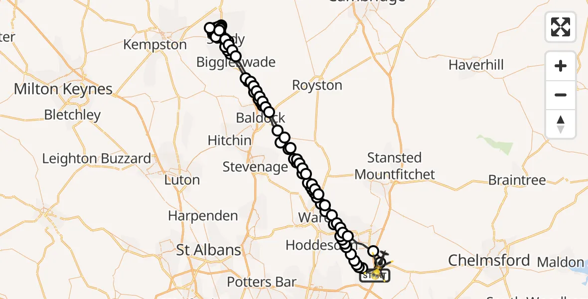 Flight route Police Helicopter North Weald Bassett - North Weald Airfield, 09 September 2026, 00:45