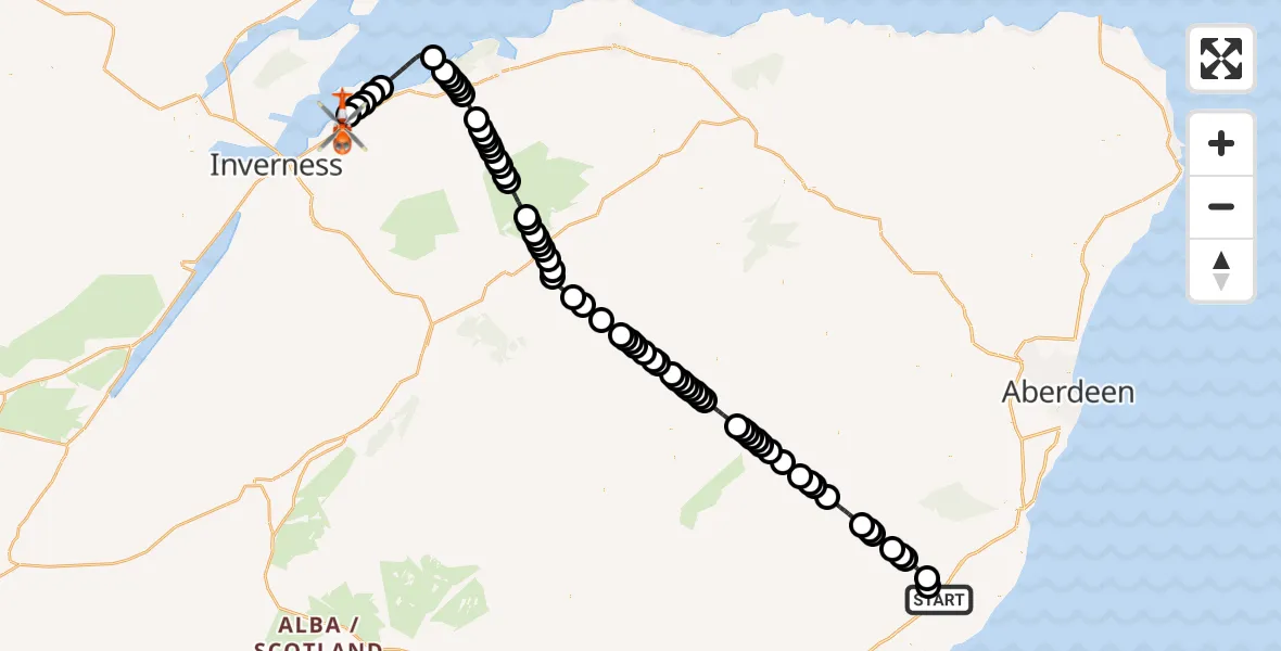 Flight route Coastguard Helicopter Laurencekirk - Inverness Airport, 09 September 2026, 03:19
