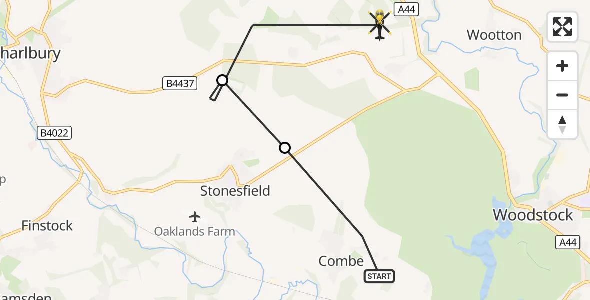 Flight route Police Helicopter Combe - West Oxfordshire, 09 September 2026, 08:36
