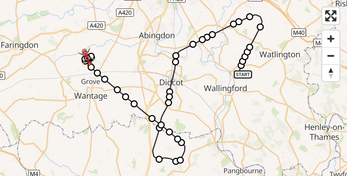 Flight route Air Ambulance Helicopter RAF Benson - Lyford, 09 September 2026, 09:10