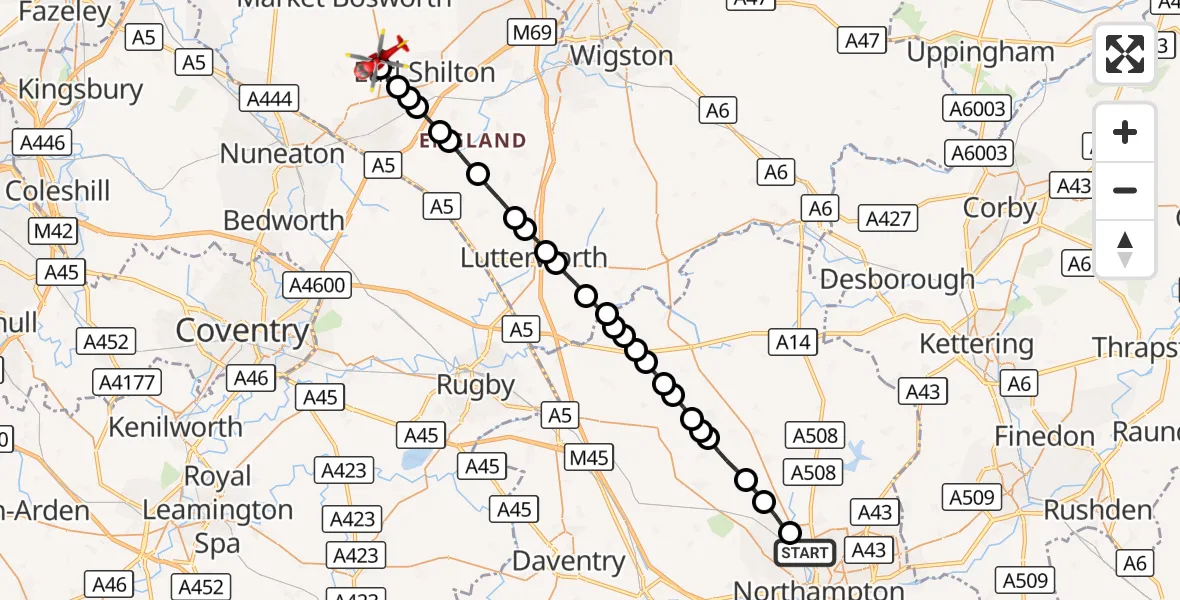 Flight route Air Ambulance Helicopter Spring Park - Stapleton, 09 September 2026, 09:19
