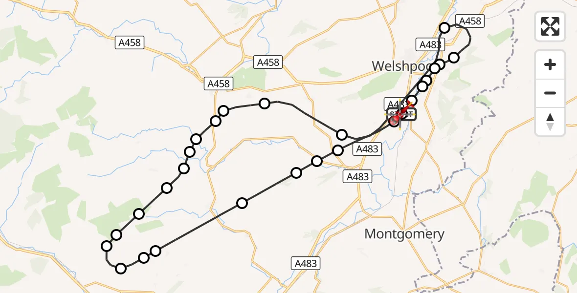 Flight route Air Ambulance Helicopter Welshpool Airport - Welshpool Airport, 09 September 2026, 09:35