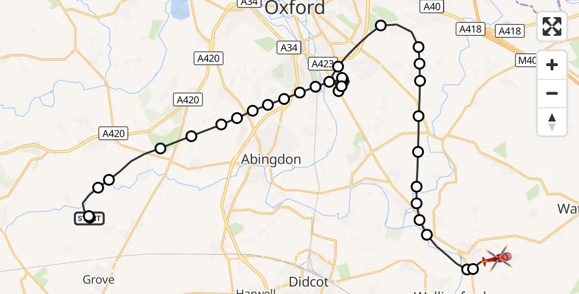 Flight route Air Ambulance Helicopter Lyford - RAF Benson, 09 September 2026, 09:37