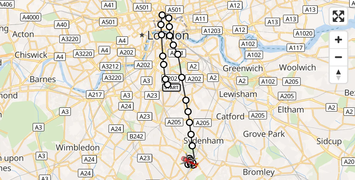 Flight route Air Ambulance Helicopter Kings College London Hospital - Crystal Palace, 09 September 2026, 09:40
