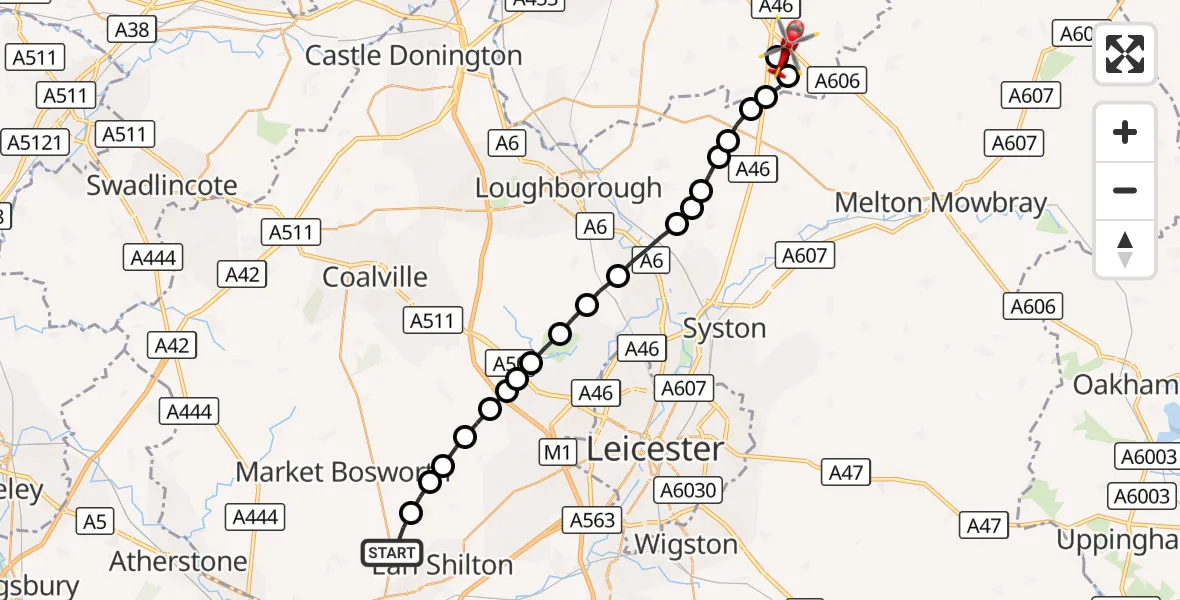 Flight route Air Ambulance Helicopter Stapleton - Hickling, 09 September 2026, 10:20