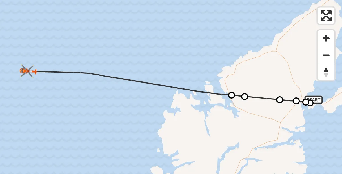 Flight route Coastguard Helicopter Stornoway Airport - North Atlantic Ocean, 09 September 2026, 11:04
