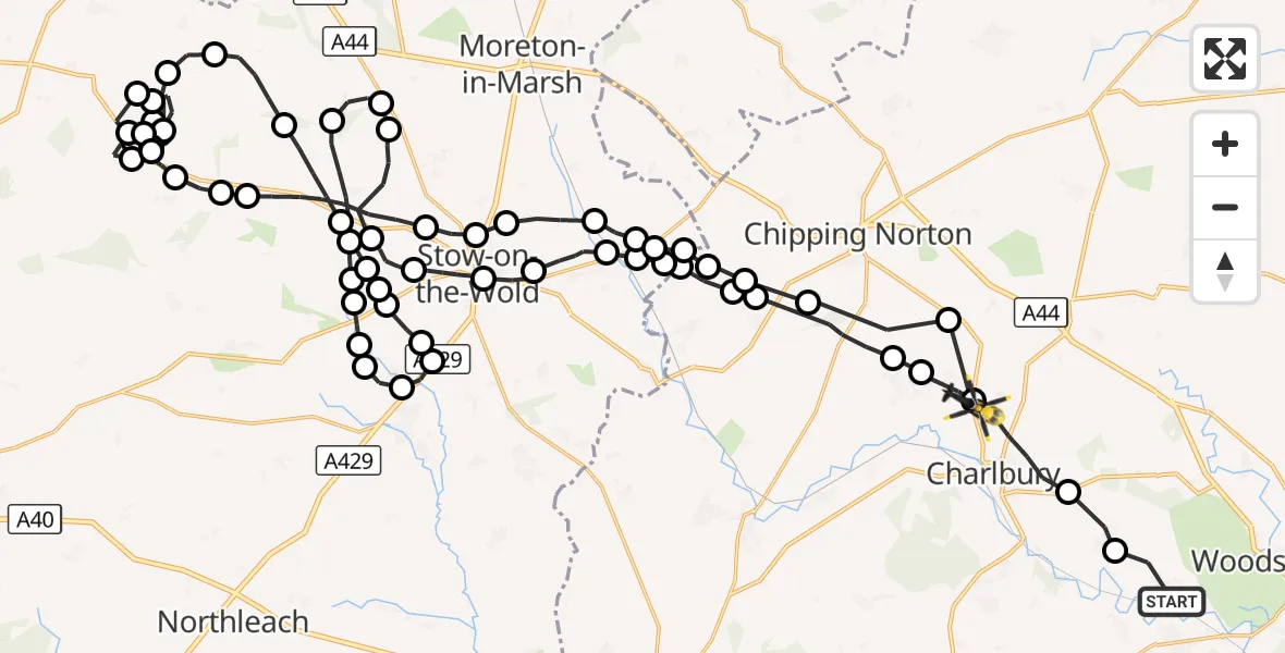Flight route Police Helicopter Combe - Spelsbury, 09 September 2026, 11:23