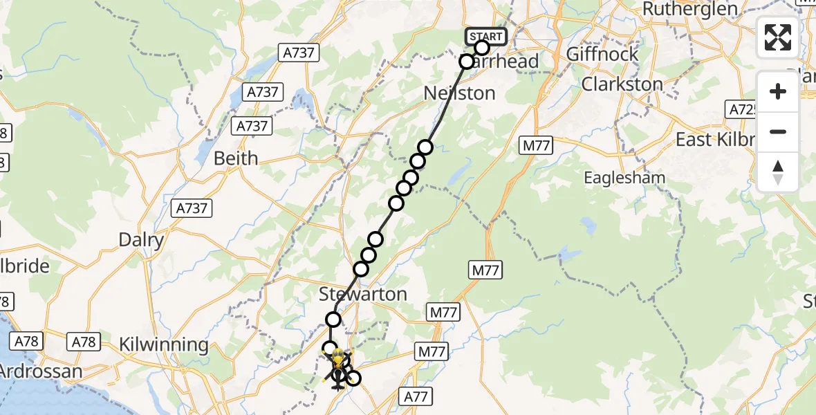 Flight route Police Helicopter Brownside Avenue - Knockentiber, 09 September 2026, 11:28