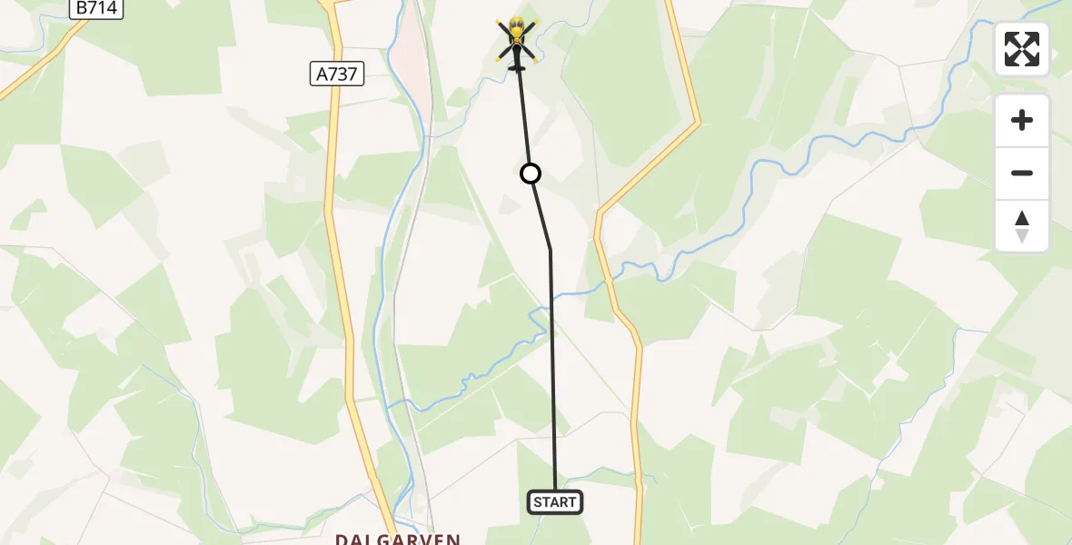 Flight route Police Helicopter Kilwinning - Dalry, 09 September 2026, 11:50