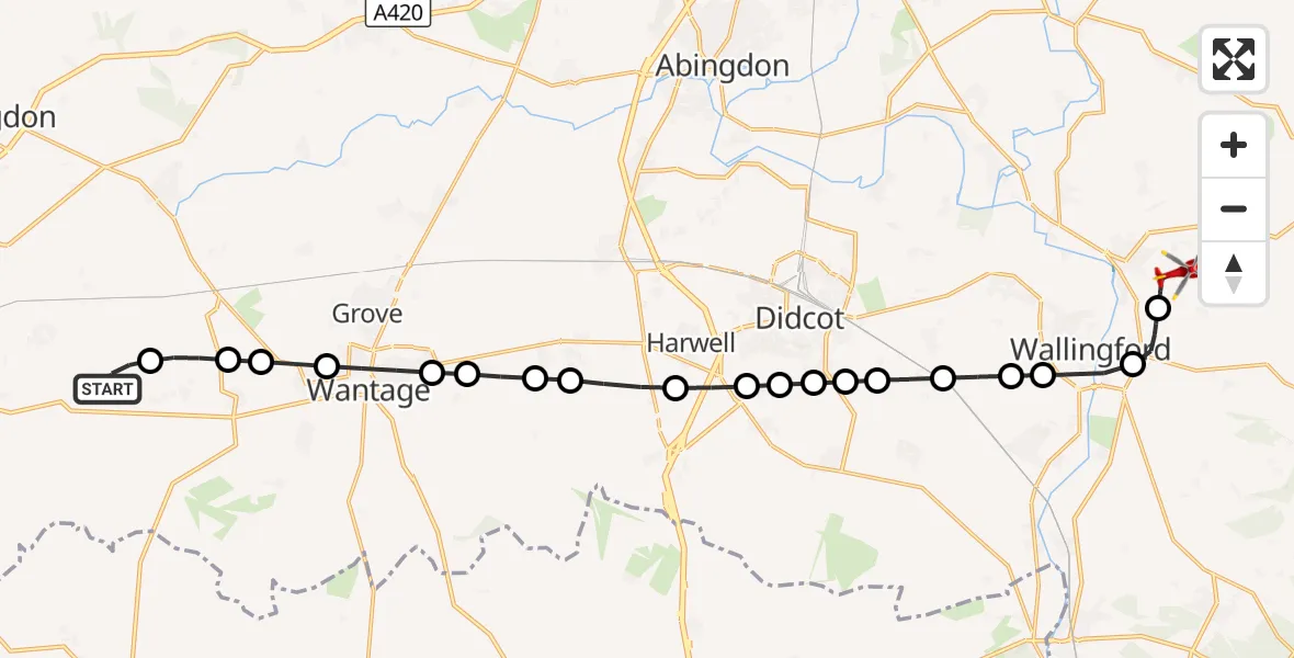 Flight route Air Ambulance Helicopter Kingston Lisle - RAF Benson, 09 September 2026, 11:51