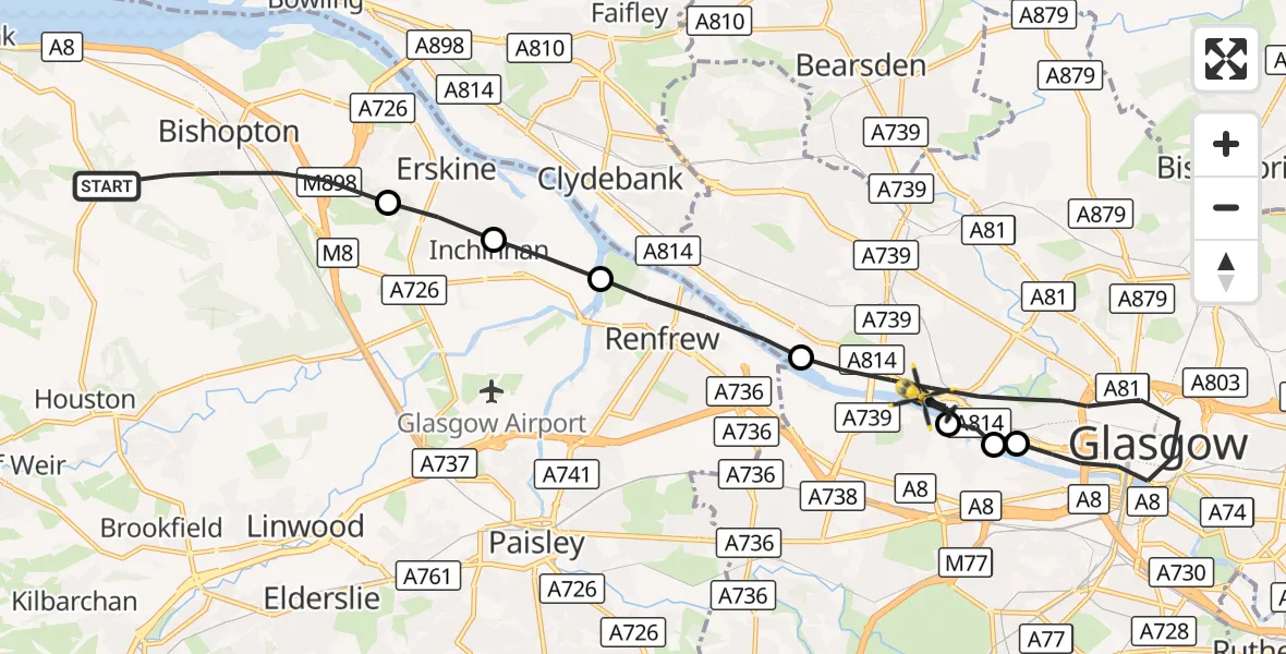 Flight route Police Helicopter Bishopton - Glasgow, 09 September 2026, 12:10