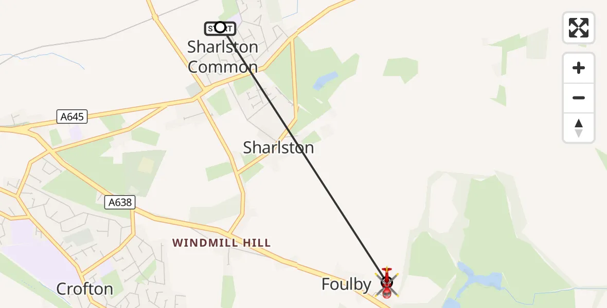 Flight route Air Ambulance Helicopter Sharlston - YAA Nostell Helicopter Port, 09 September 2026, 13:45