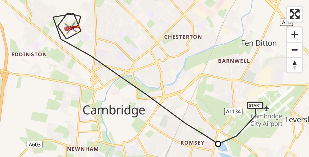Flight route Air Ambulance Helicopter Cambridge City Airport - Cambridge, 09 September 2026, 13:50