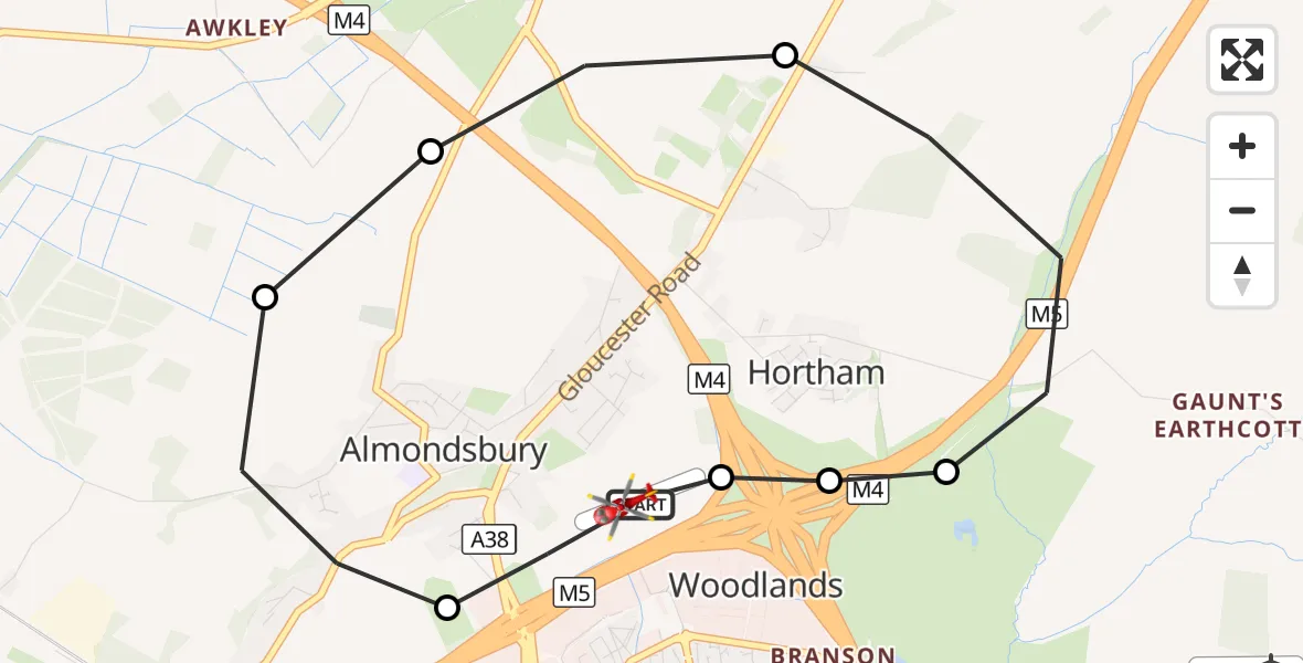 Flight route Air Ambulance Helicopter Almondsbury Helicopter Base - Almondsbury Helicopter Base, 09 September 2026, 13:51