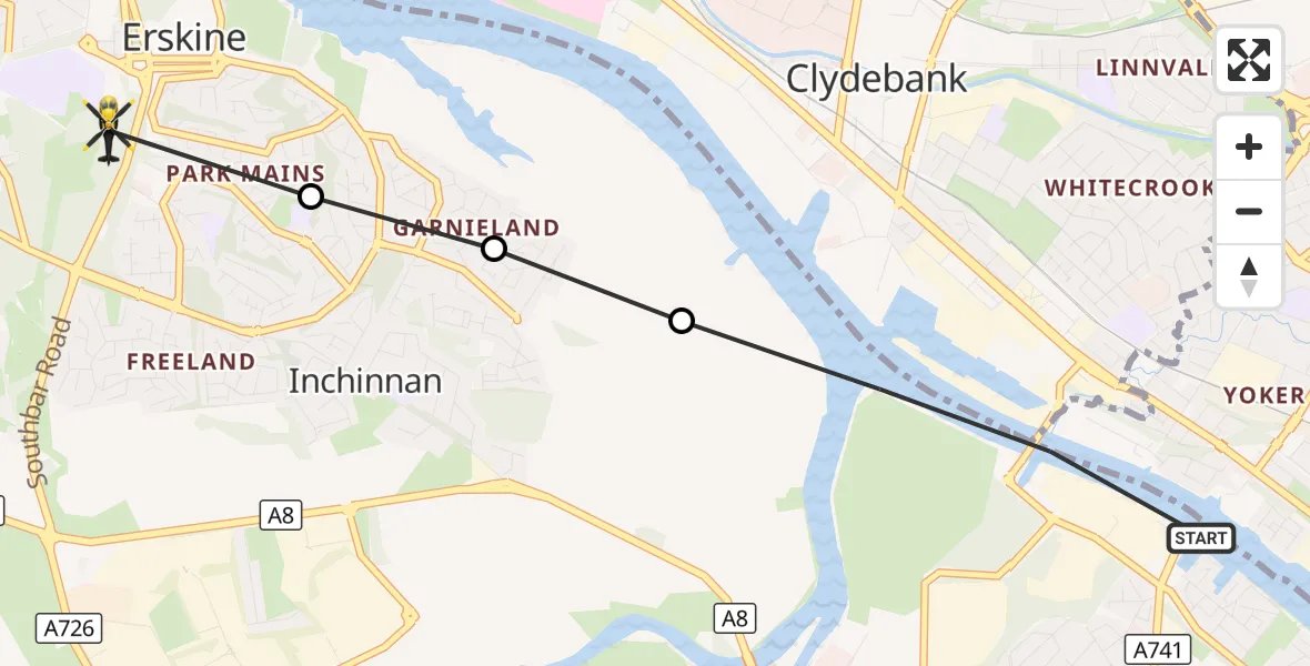 Flight route Police Helicopter Renfrew - Erskine, 09 September 2026, 14:24