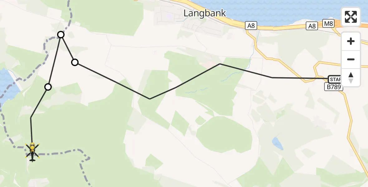 Flight route Police Helicopter Langbank - Kilmacolm, 09 September 2026, 14:27