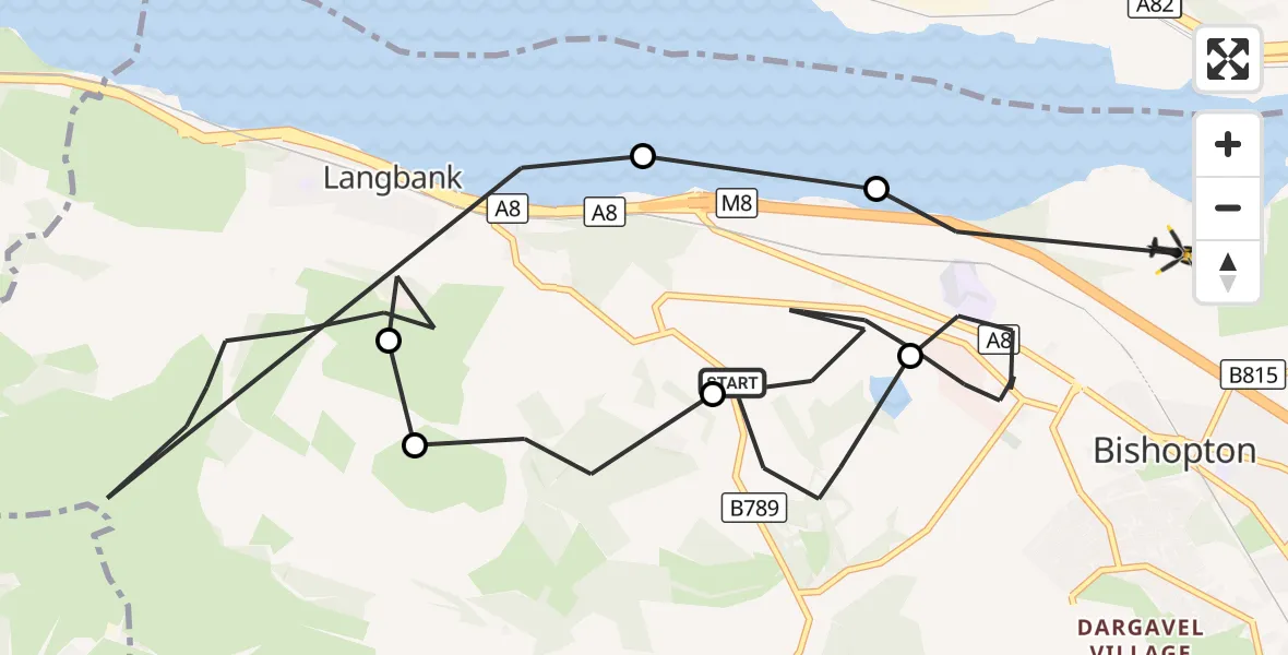 Flight route Police Helicopter Langbank - Bishopton, 09 September 2026, 14:38