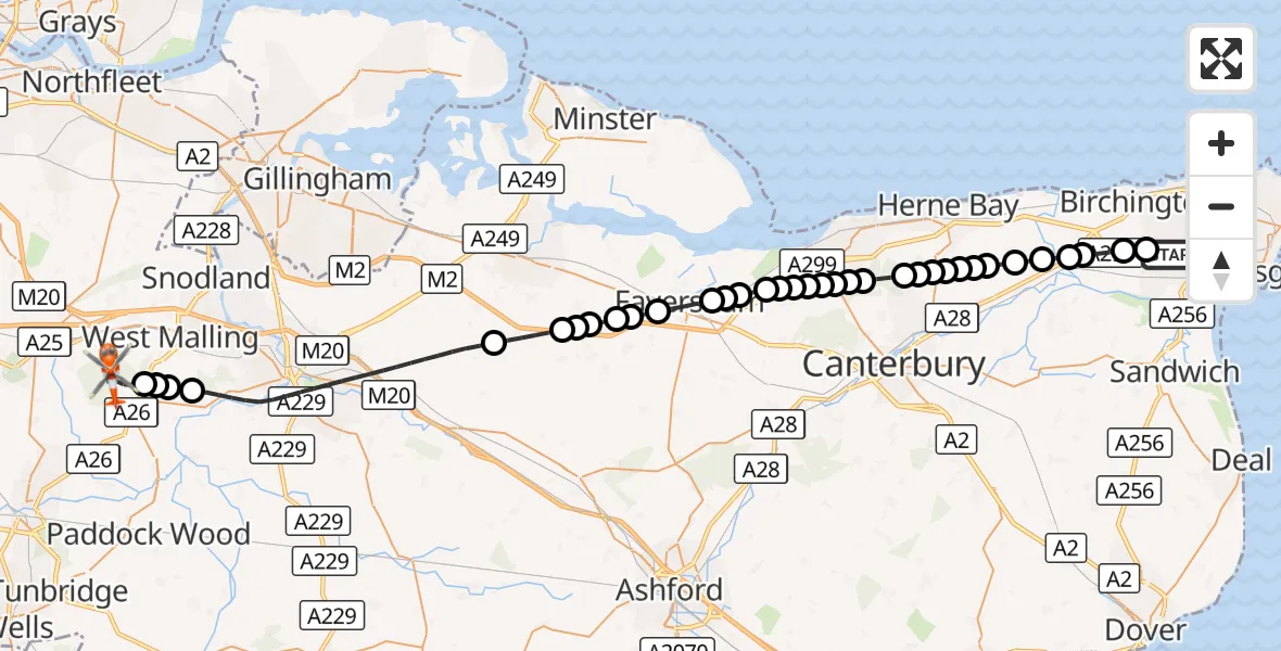 Flight route Coastguard Helicopter Manston Airport - Mereworth, 09 September 2026, 14:41