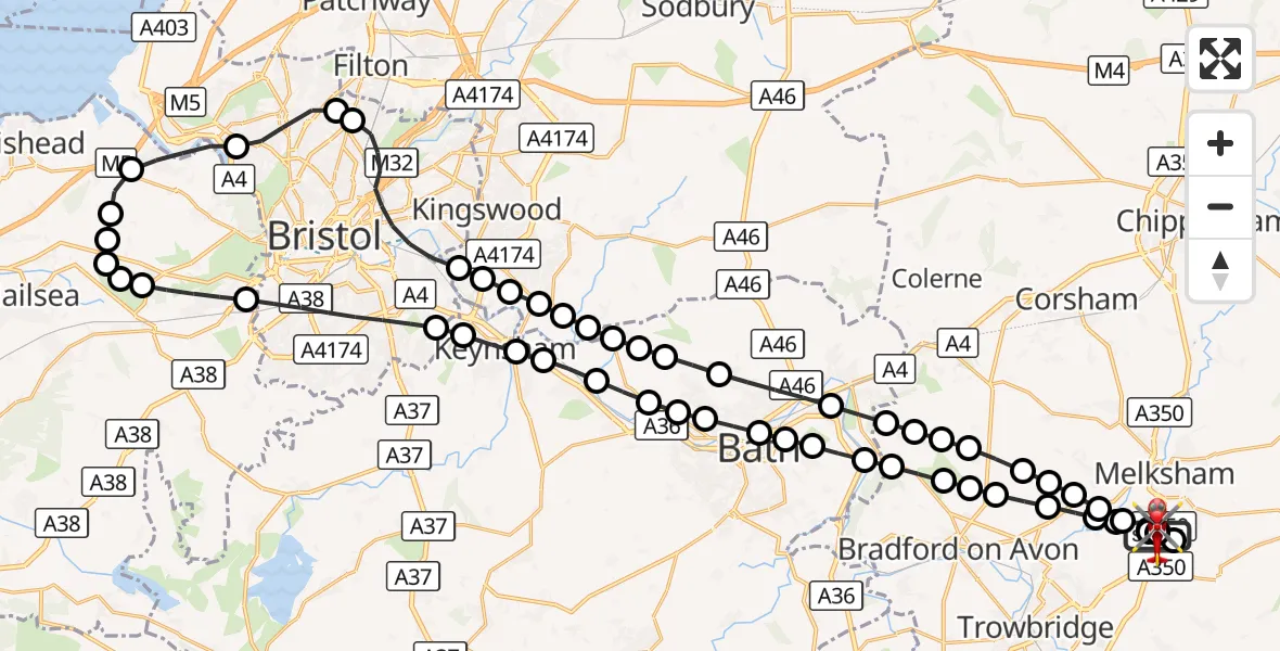 Flight route Air Ambulance Helicopter Wiltshire Air Ambulance - Wiltshire Air Ambulance, 09 September 2026, 14:59